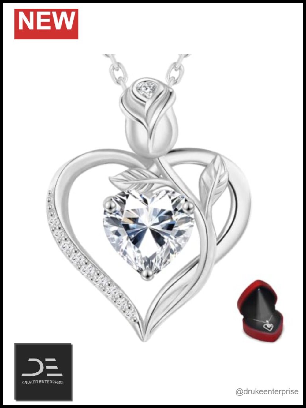 Moissanite Heart Necklace 18K Rose Gold Plated Sterling Silver I Love You